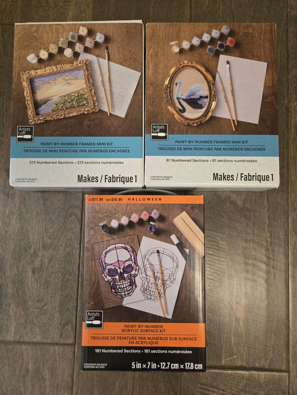 3 Paint By Number Full Kits, Framed Mini Kit, Halloween Acrylic Kit, New